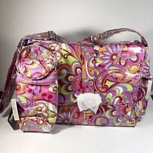 Kalencom Laminated Buckle Messenger  Diaper Bag And Bottle Carrier Paisley Pink